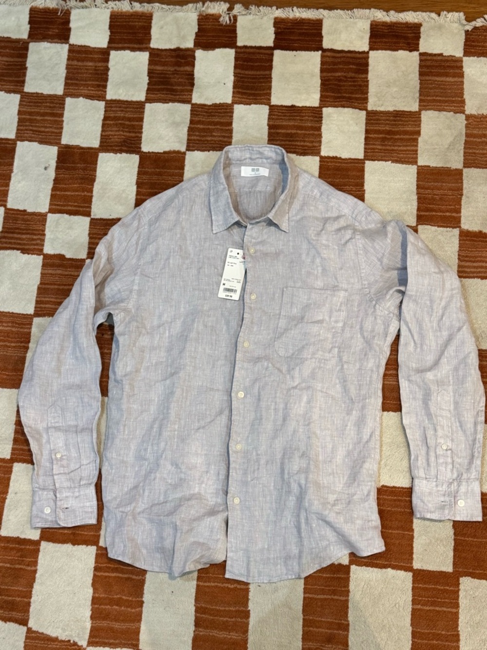 Uniqlo Grey Linen Button-Up Shirt Medium NWT